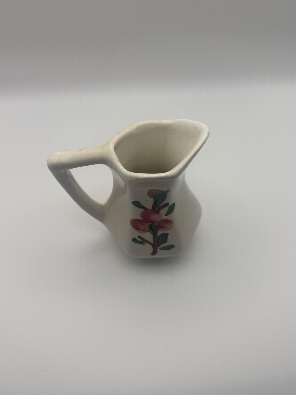 Vintage Hand Painted Ceramic Mini Pitcher Creamer Floral Hexagonal Base Signed